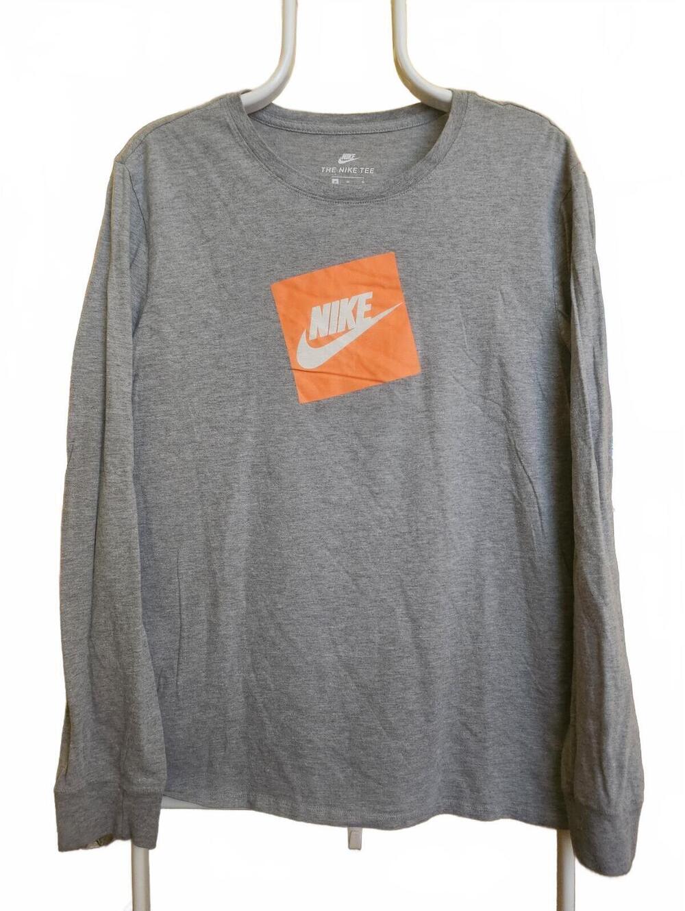 Nike Futura Orange Box Logo Men's Size M - Swoosh Gray Long Sleeve T-Shirt EUC